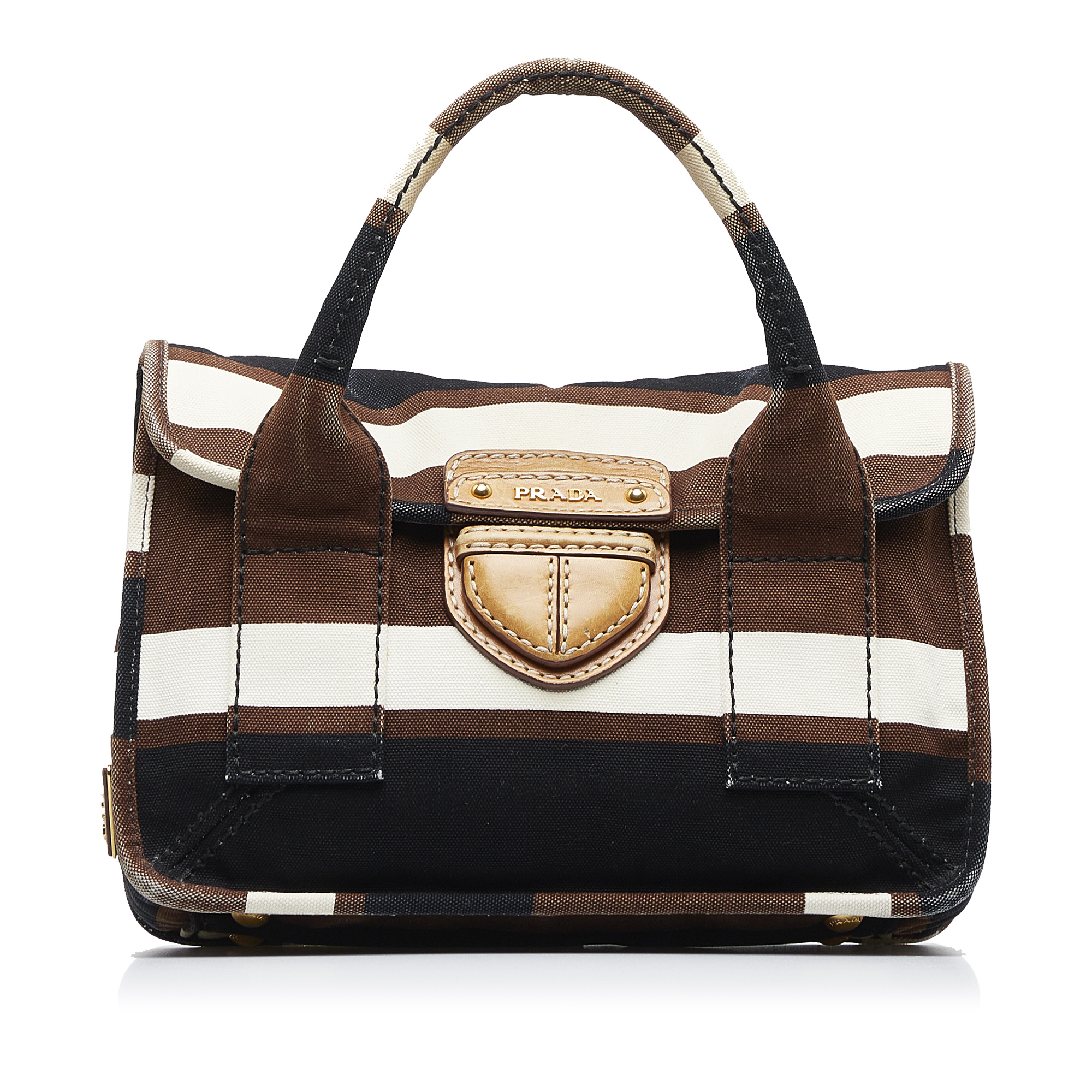 Pre-Loved Prada Canapa Righe Stripe Satchel